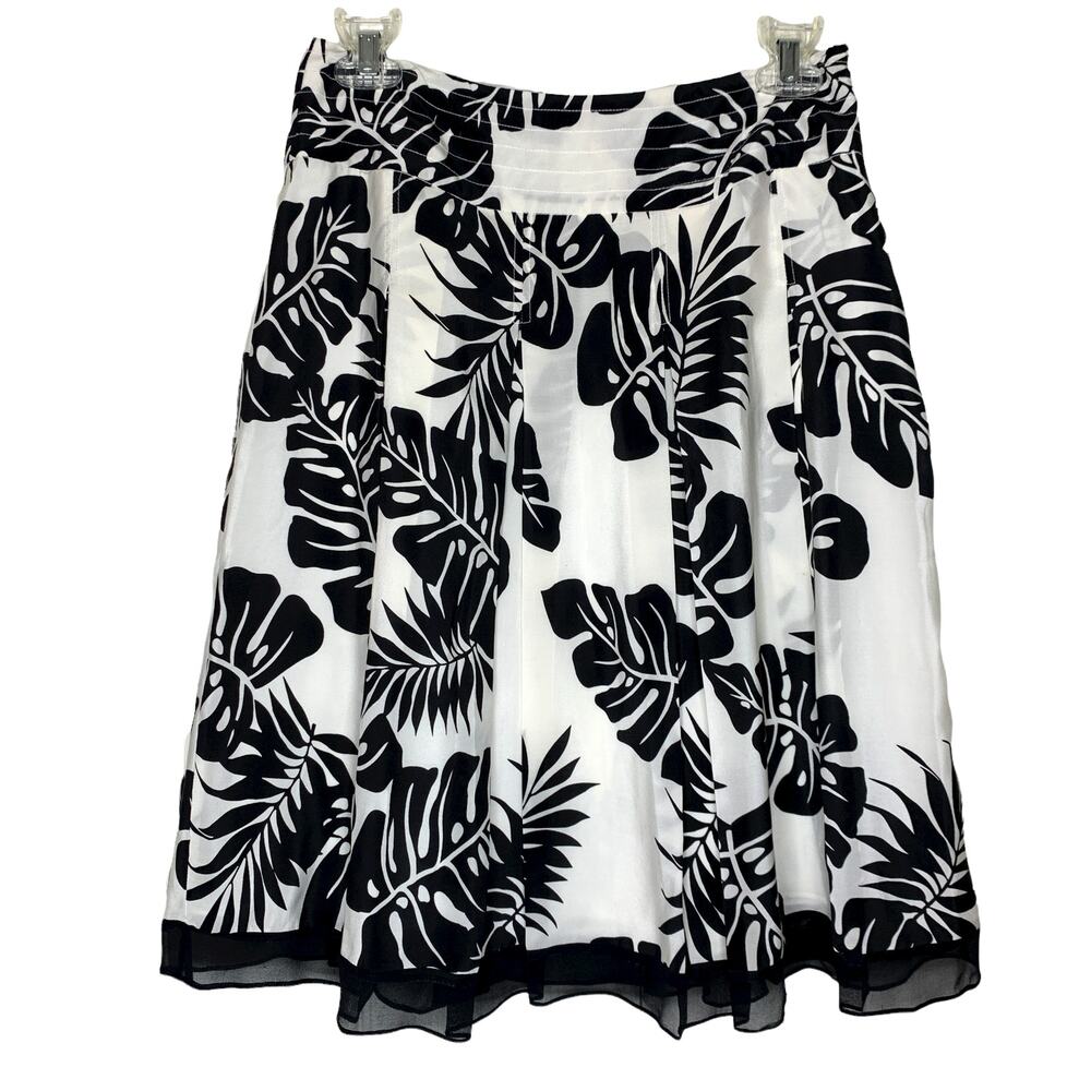 Allison Taylor Palm Floral Y2K Silk Black White Skirt Size 4
